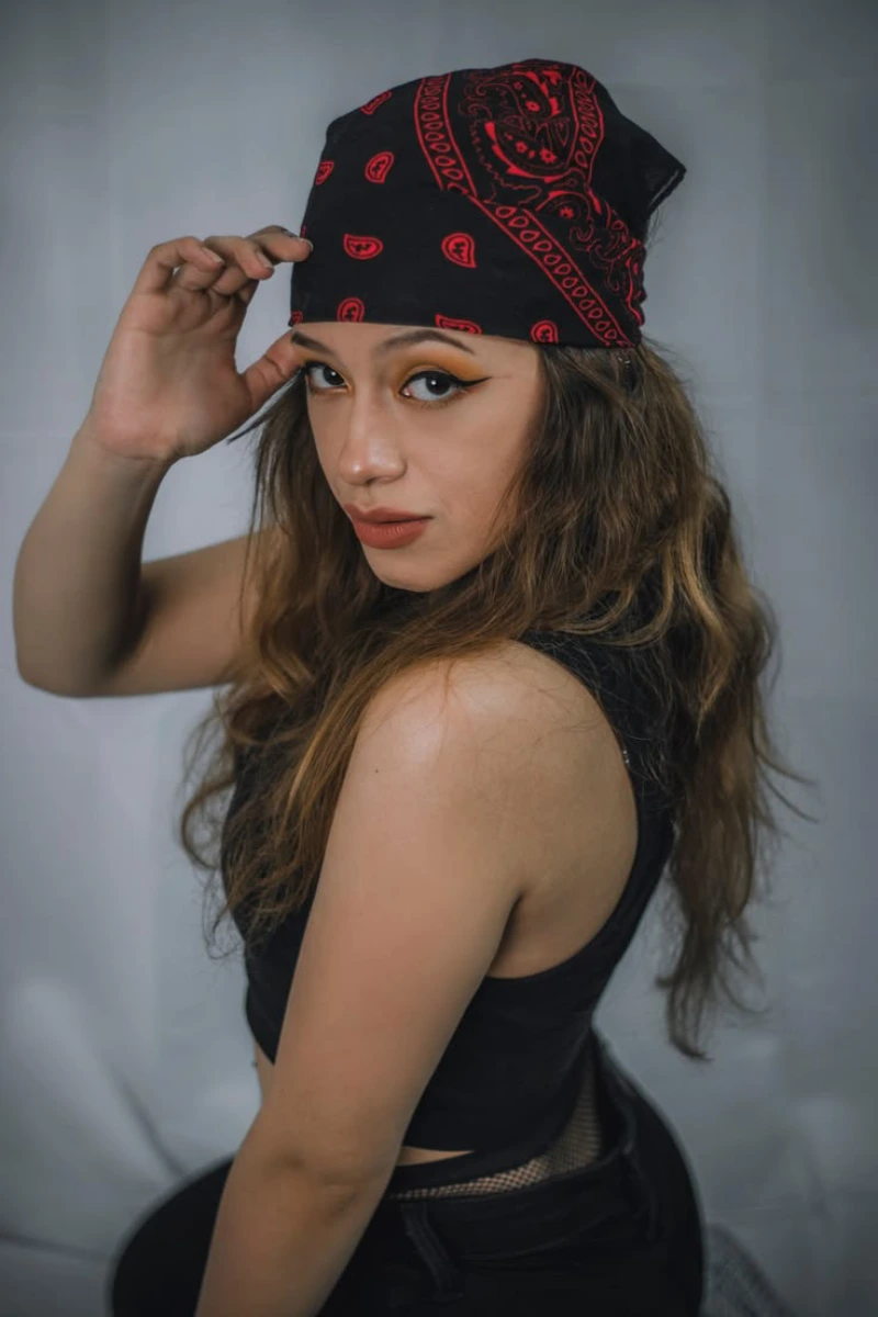Messy Hair Red Bandanna