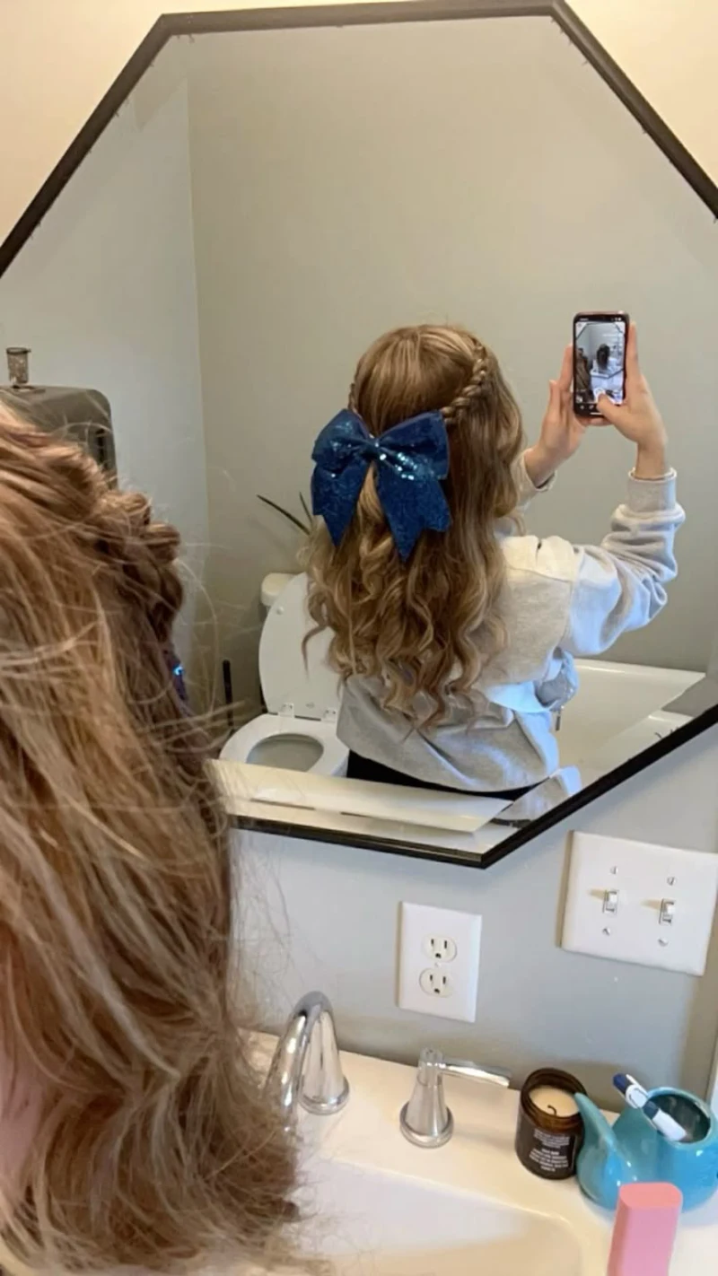 Blue Sequin Half-Up Style