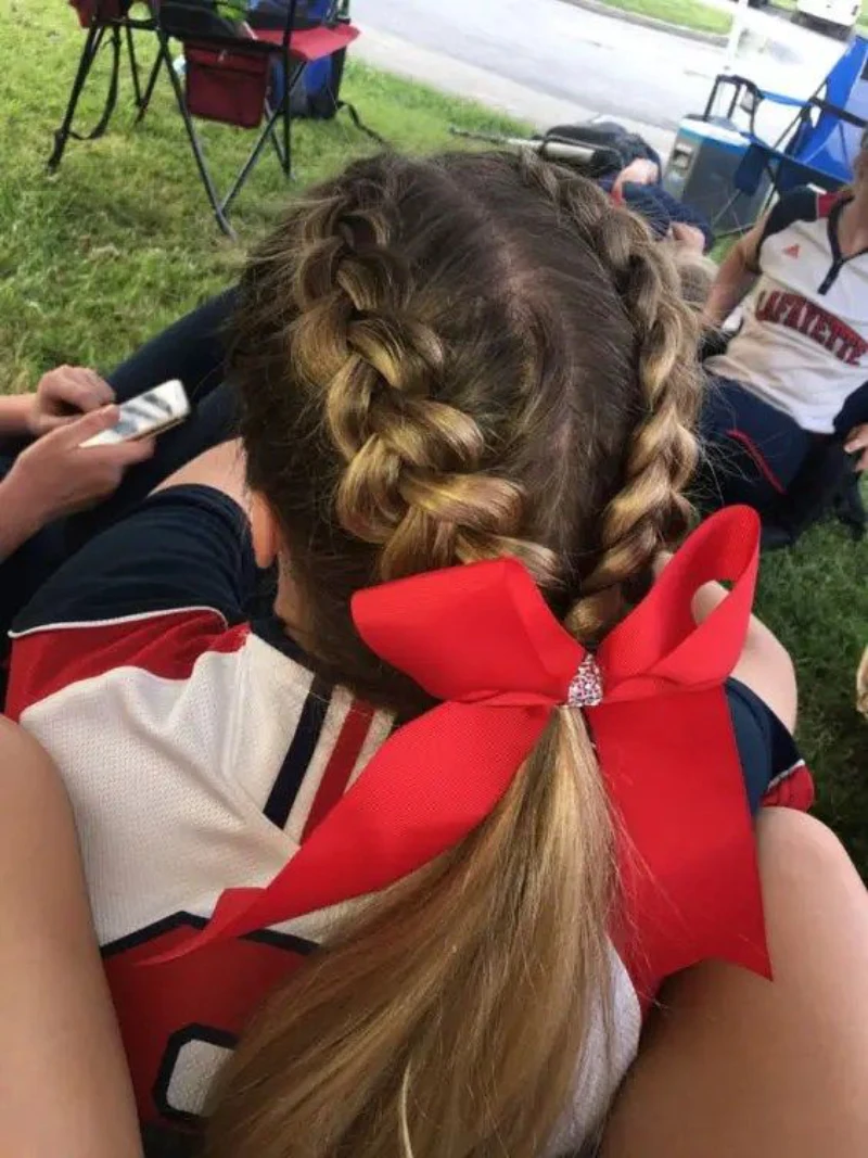 French Braid Red Bow