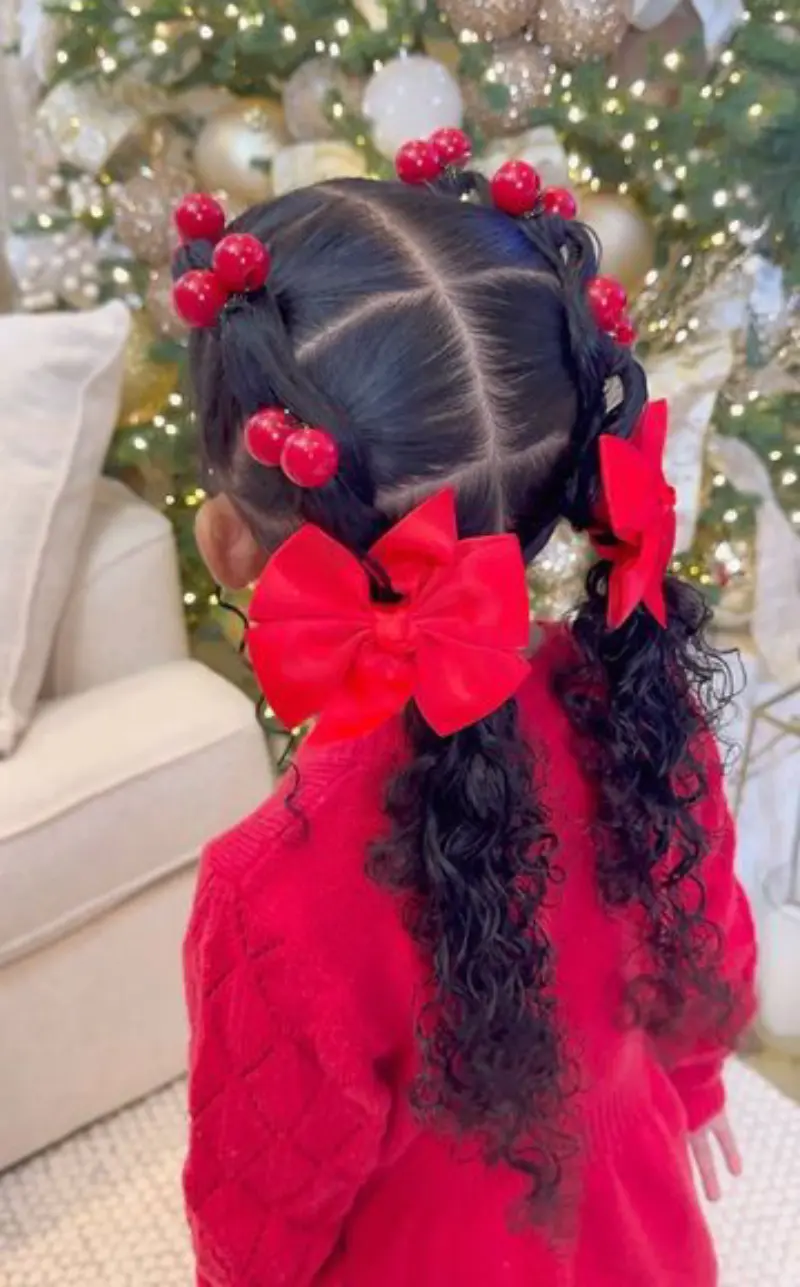 red bow braided ponytails