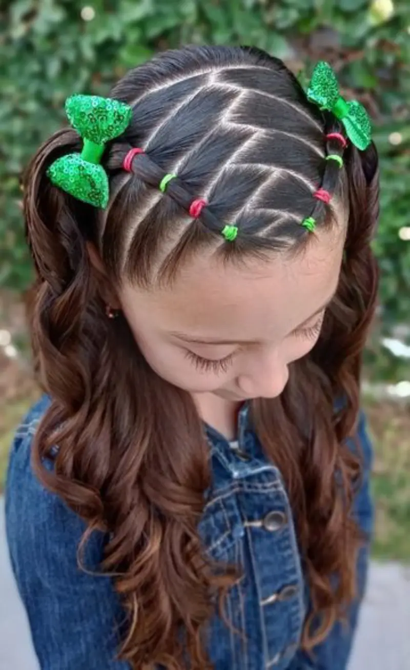 green bow twisted braids
