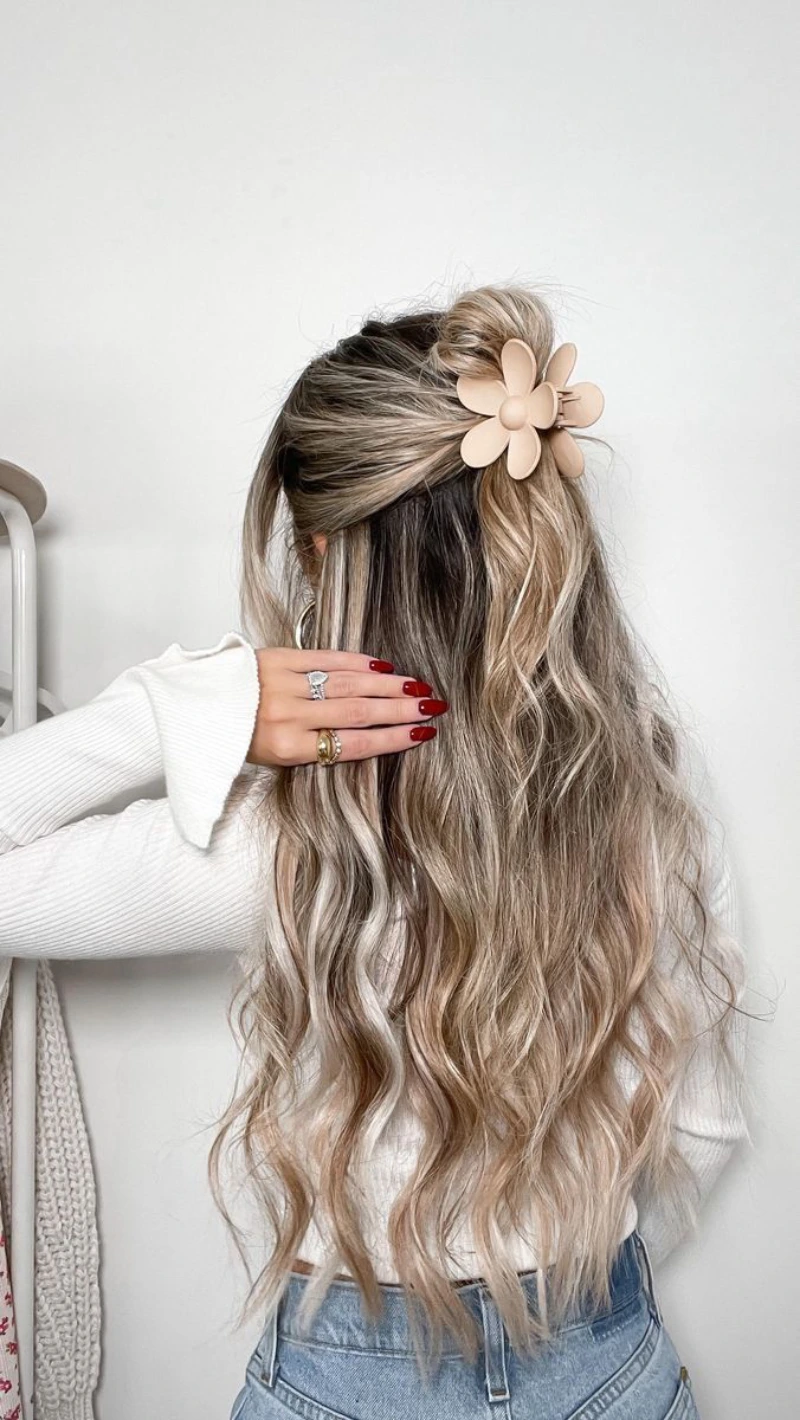 Tan Flower Half Up