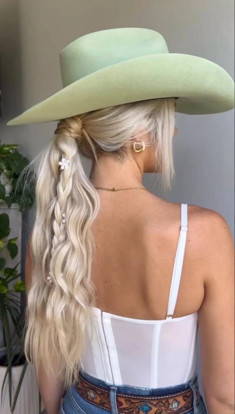Simple Hat Braid Cowgirl Hairstyles