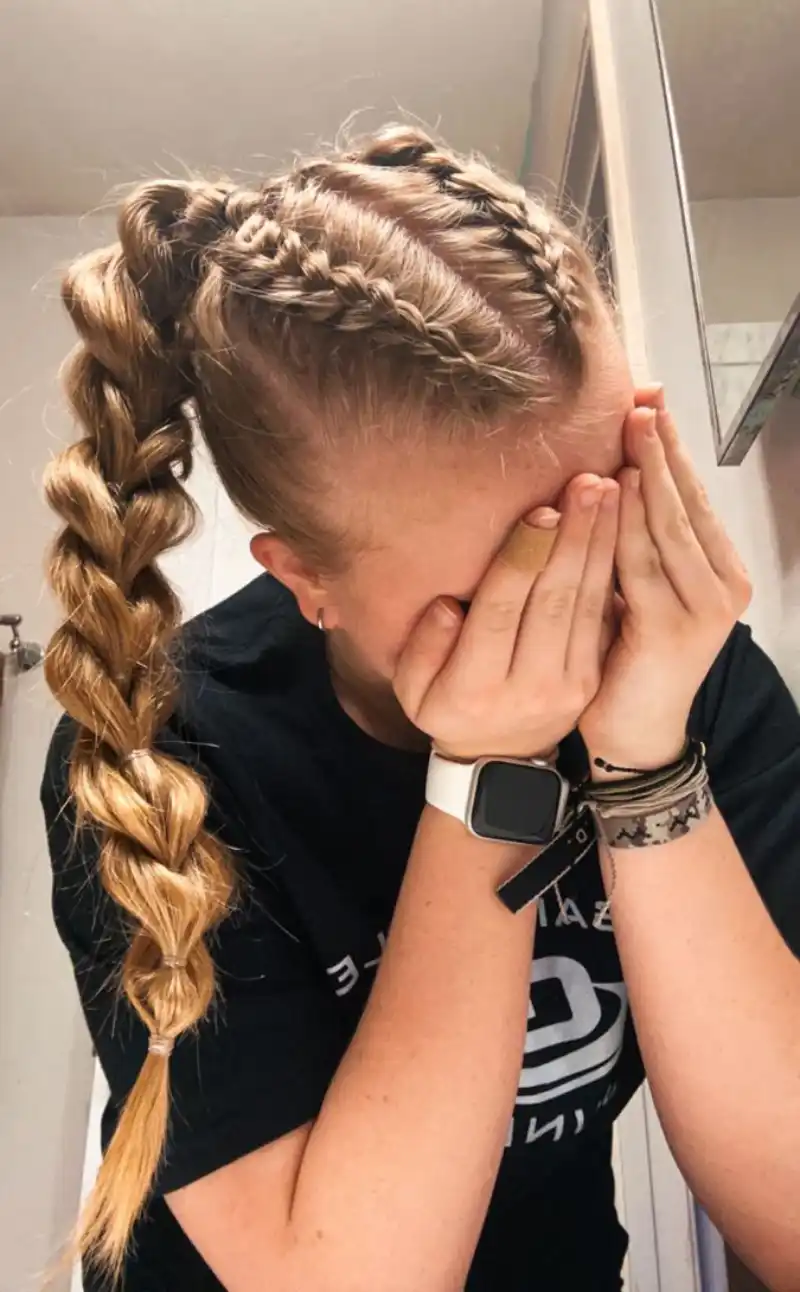 double dutch braid softball hairstyle