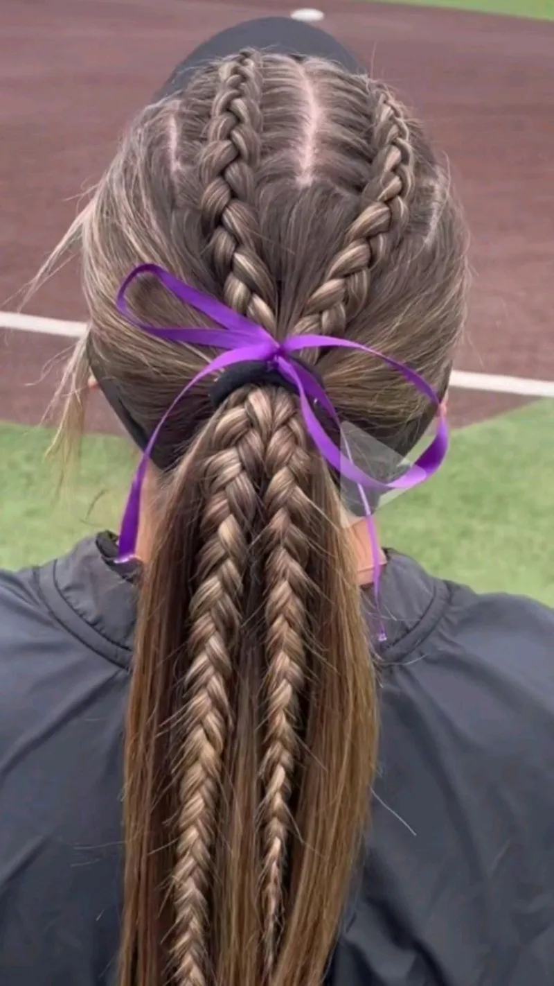 triple braid hairstyle softball hairstyle