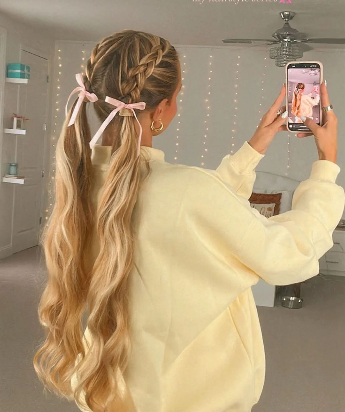 Pink Ribbon Pigtail Braids
