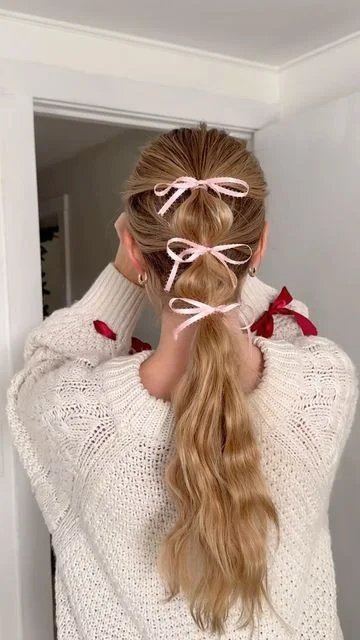 Fuzzy Pink Bow Ponytail