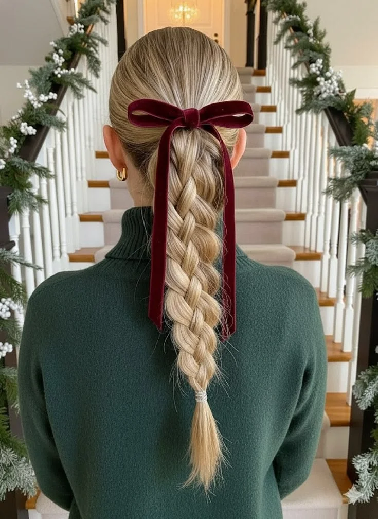 Velvet Bow French Braid