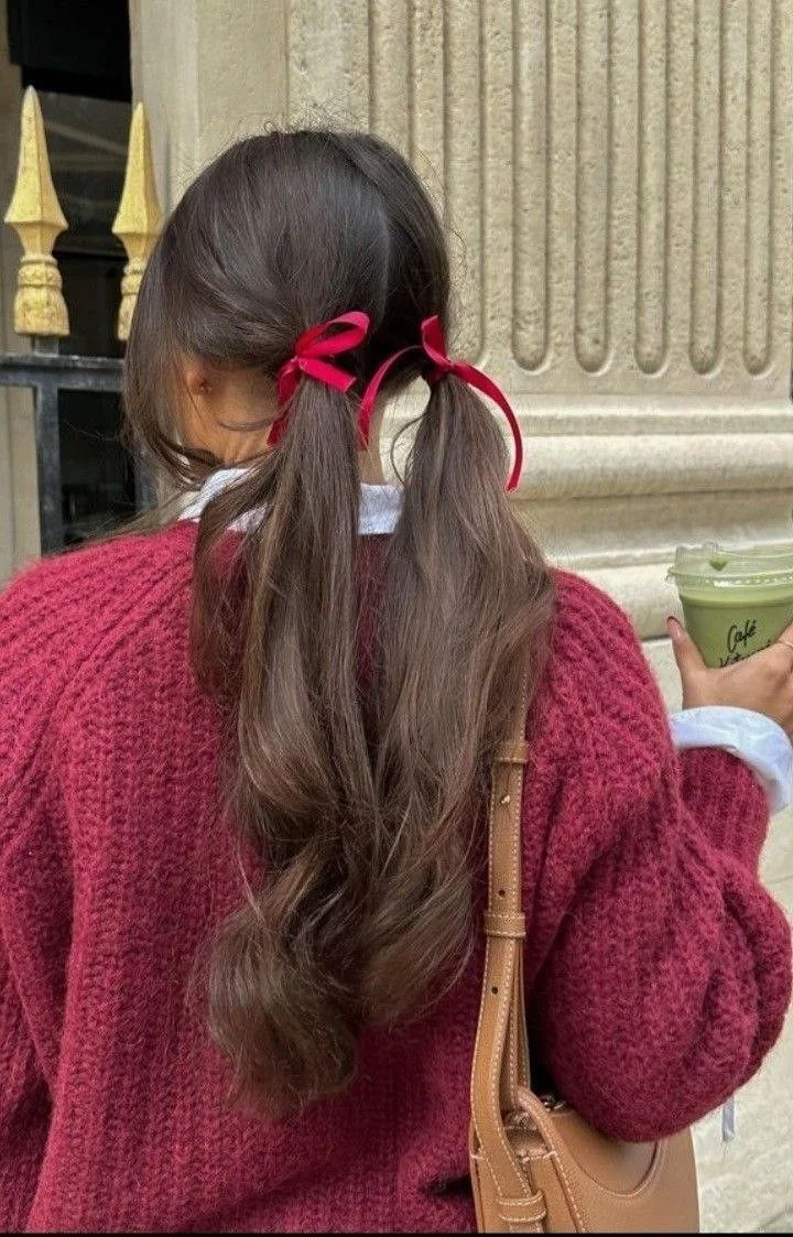 Red Bow Low Pigtails