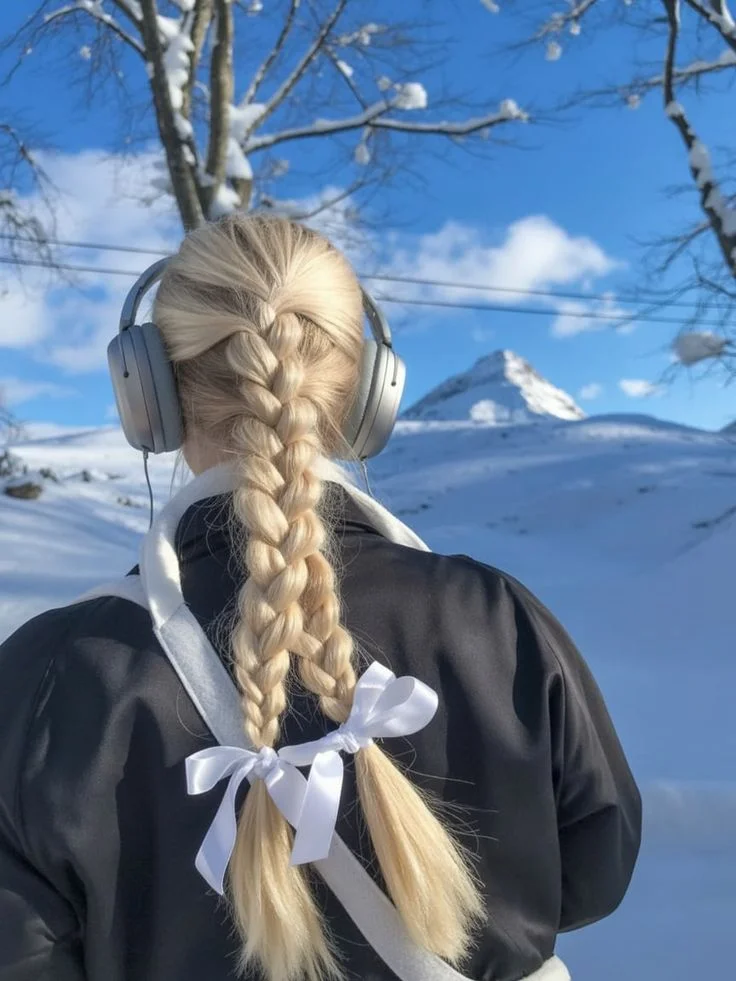 Double White Ribbon Braids