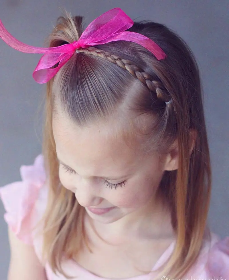 Side Pony with Pink Bow Daughter Hairstyle