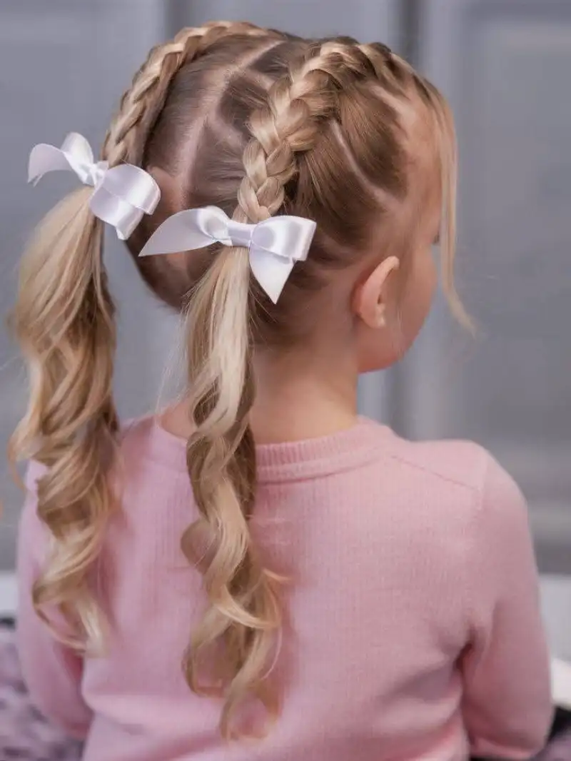 Double Braid with Bow Clip Daughter Hairstyle