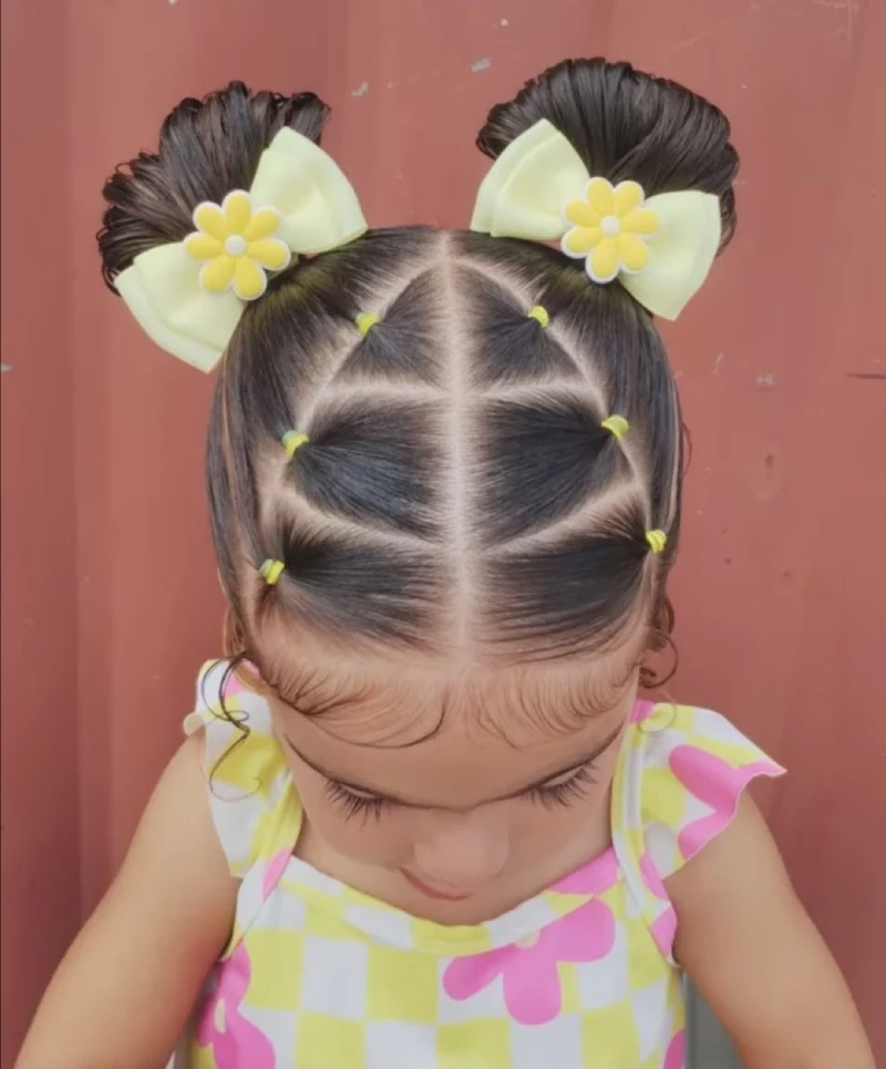 Criss-Cross Parting with Flower Clips Daughter Hairstyle