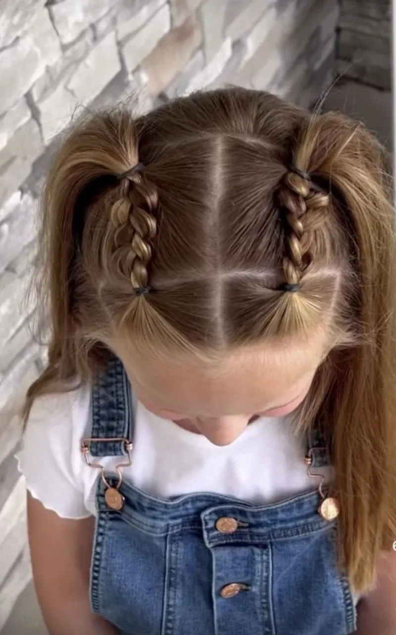 Double Pony with Front Braid Daughter Hairstyle