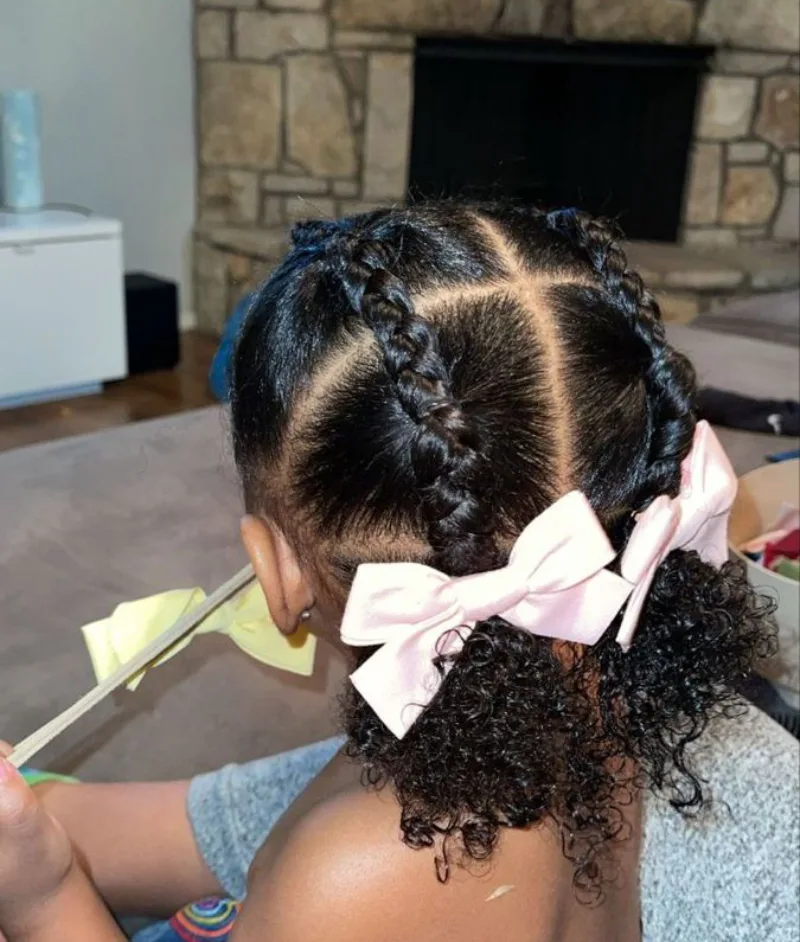 Side Braid Hairstyle with Bow Clip Daughter Hairstyle