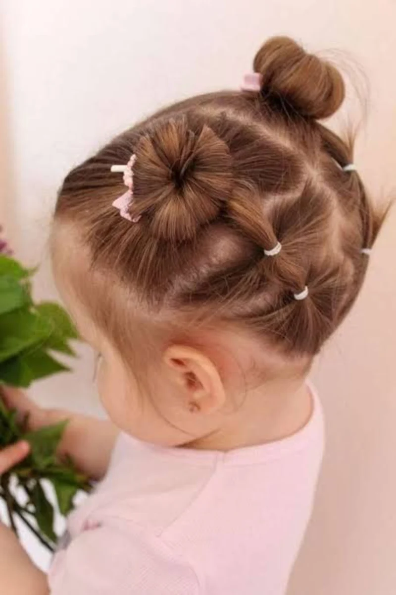 Braid Detail with Top Knot Bun Daughter Hairstyle