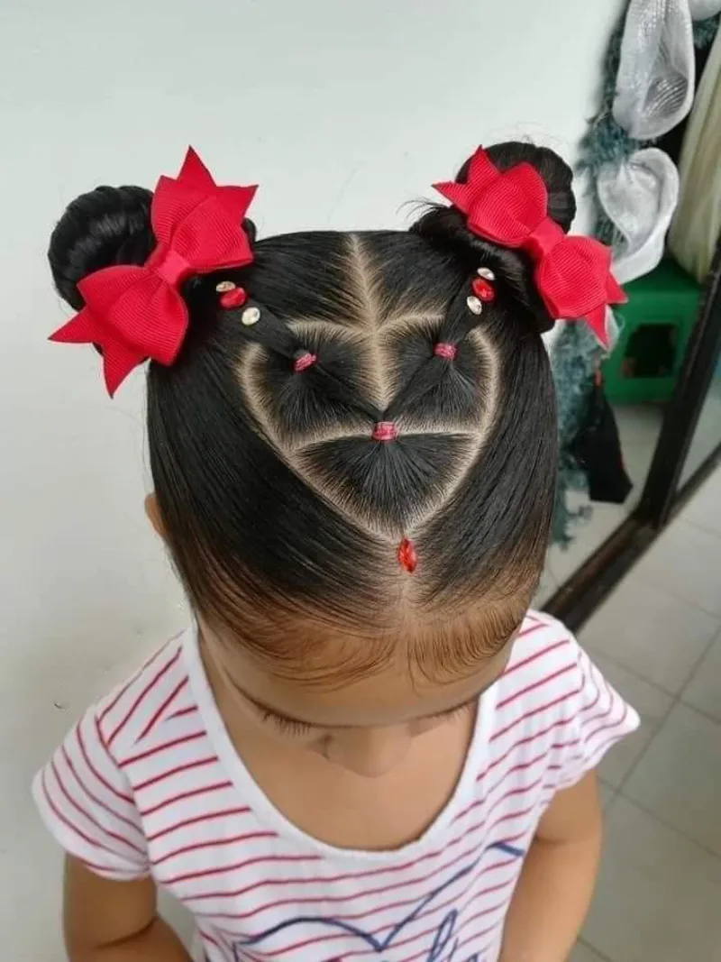 Red Bow Pigtail Hairstyle Daughter Hairstyle