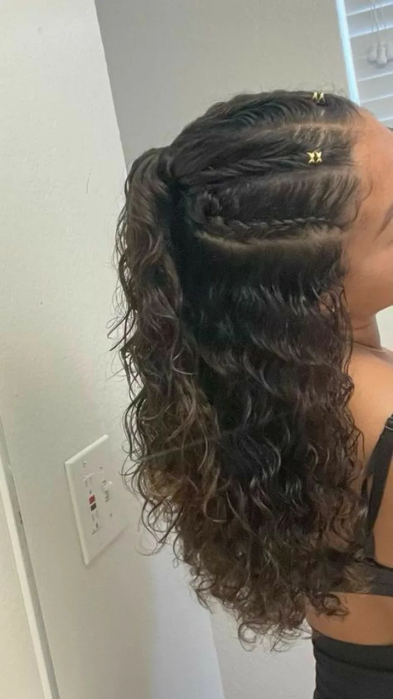 Cornrow Braids with Curls Hairstyle for School