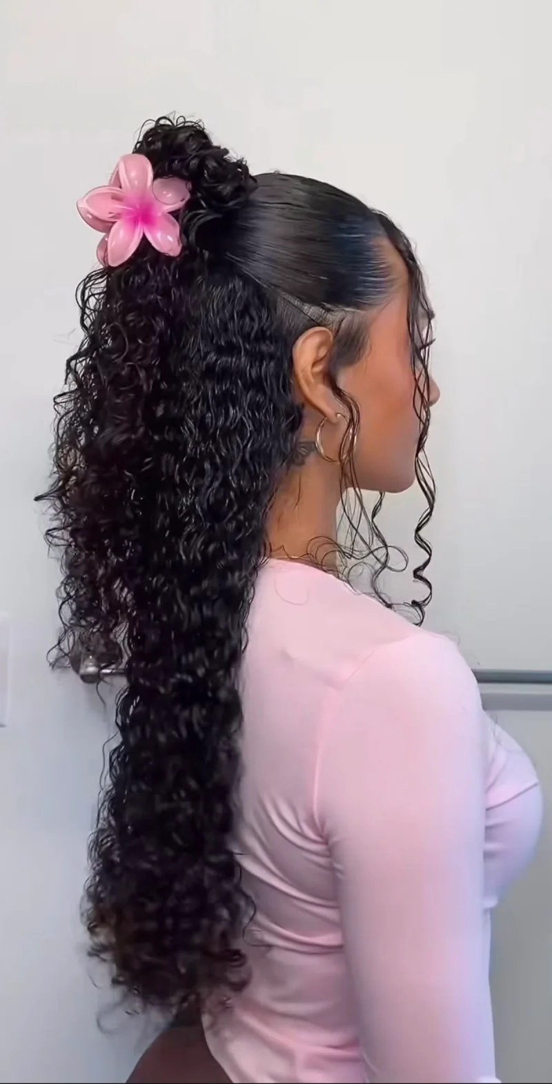 High Curly Ponytail with Bow Hairstyle for School