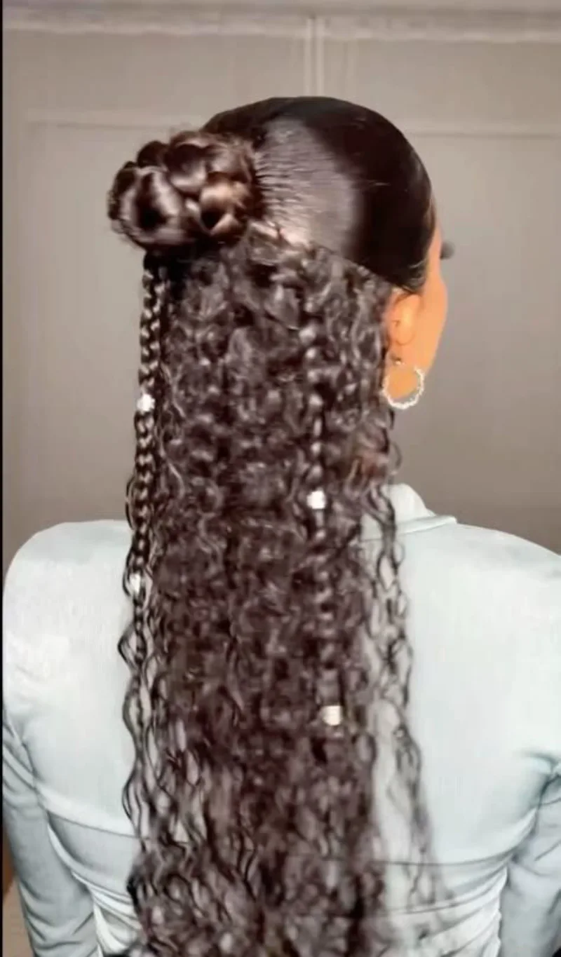 Sleek Ponytail with Defined Curls Hairstyle for School