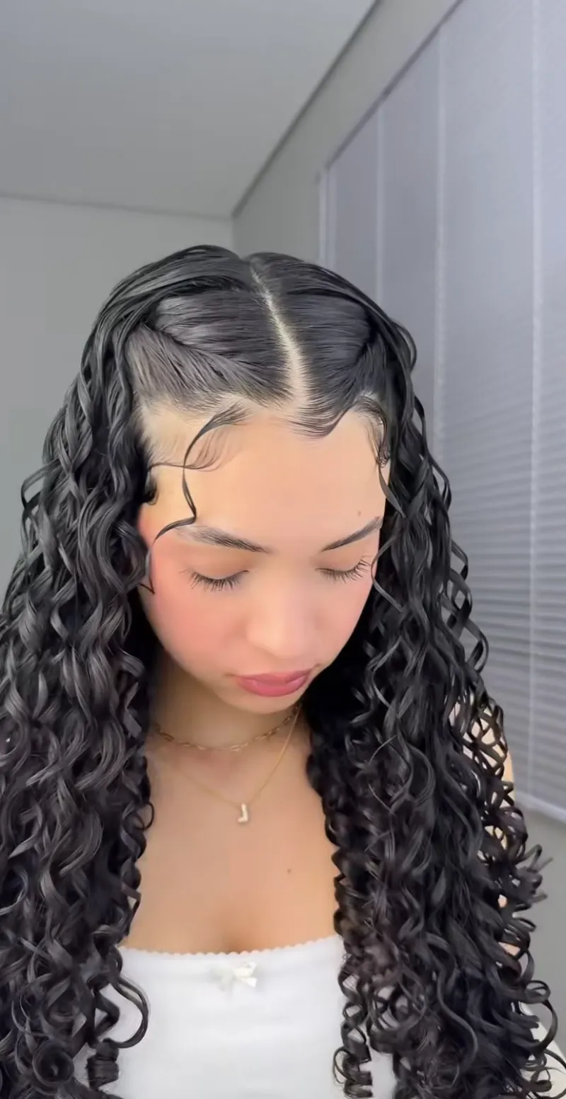 Middle-Parted Long Curls Hairstyle for School
