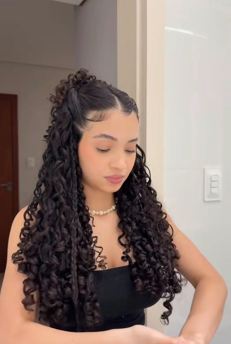 Defined Long Curly Hair Hairstyle for School