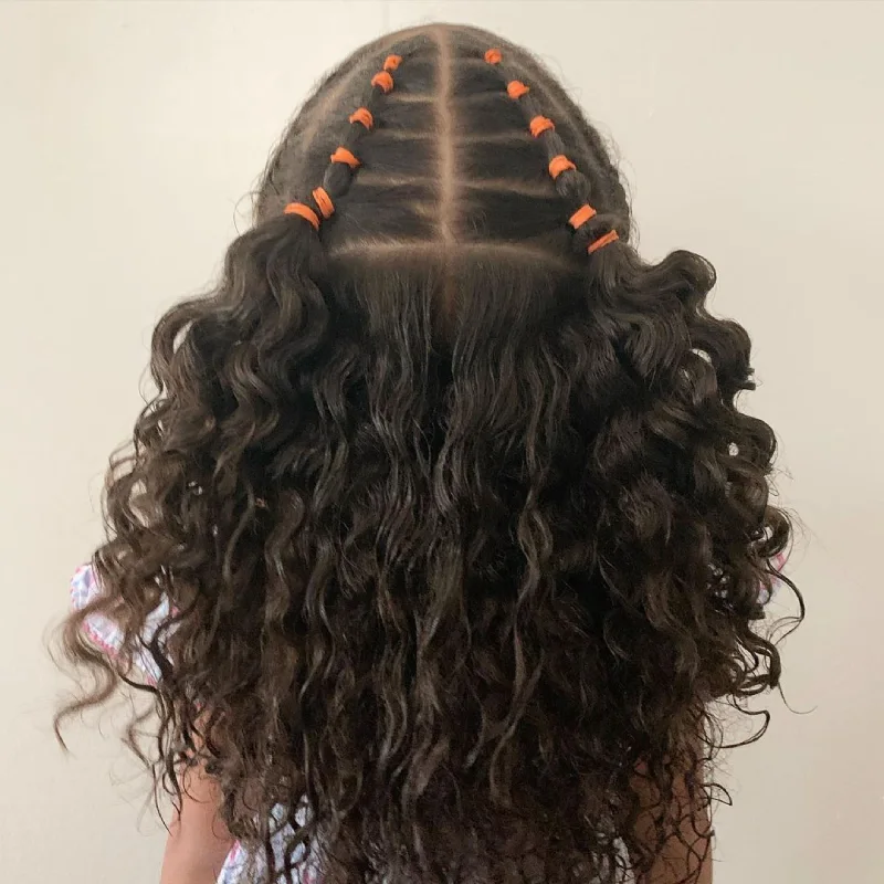 Sectioned Curly Hair with Braids Hairstyle for School