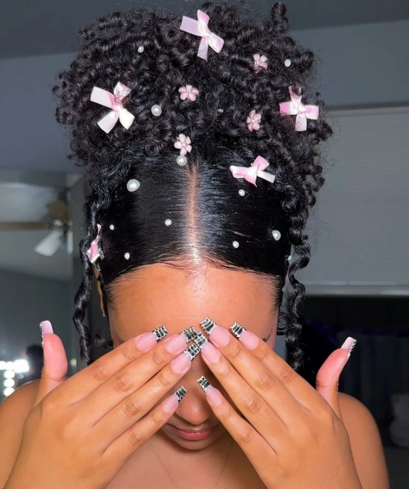 Curly Bun with Star Clips Hairstyle for School