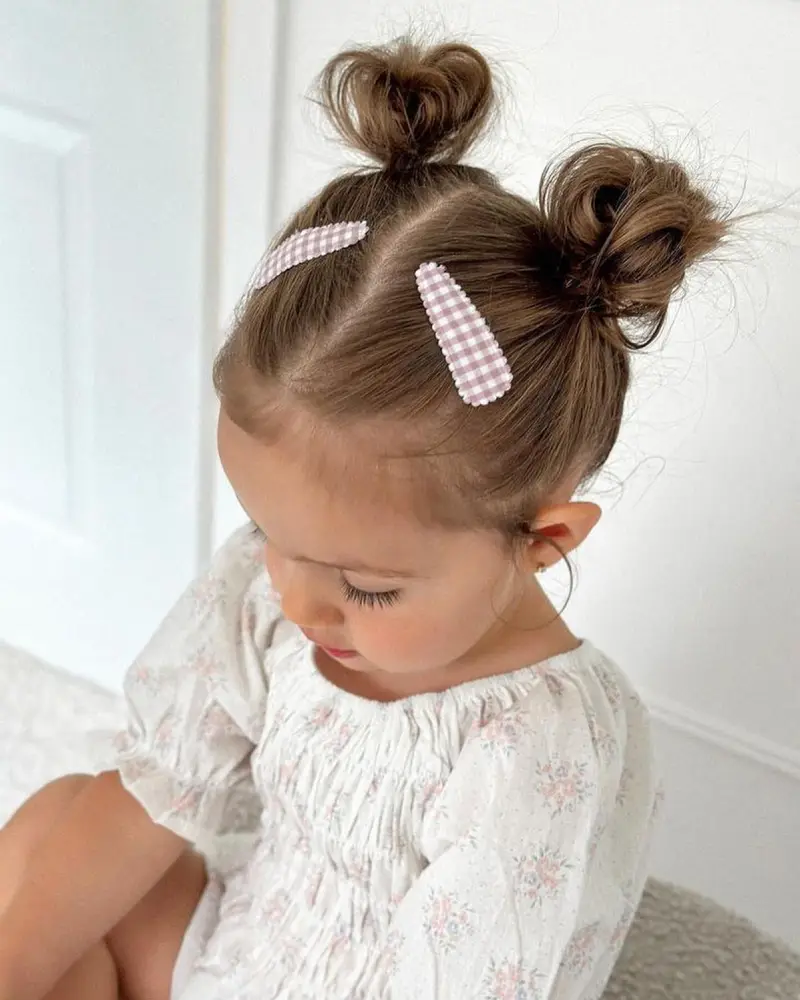 Messy Space Buns with Bow Clip Coloring Page