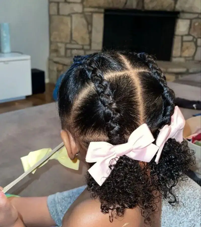 Braided Puffs with Matching Bows Coloring Page