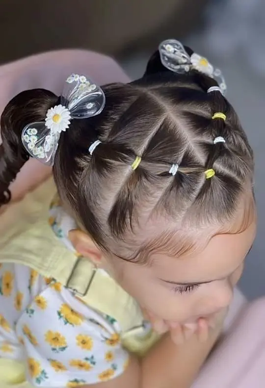 Double Pigtail Braids with Silver Bows Coloring Page