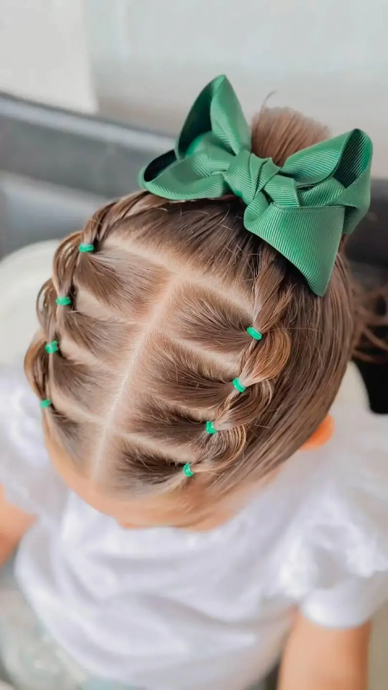 Criss-Cross Braids with Green Bow Coloring Page