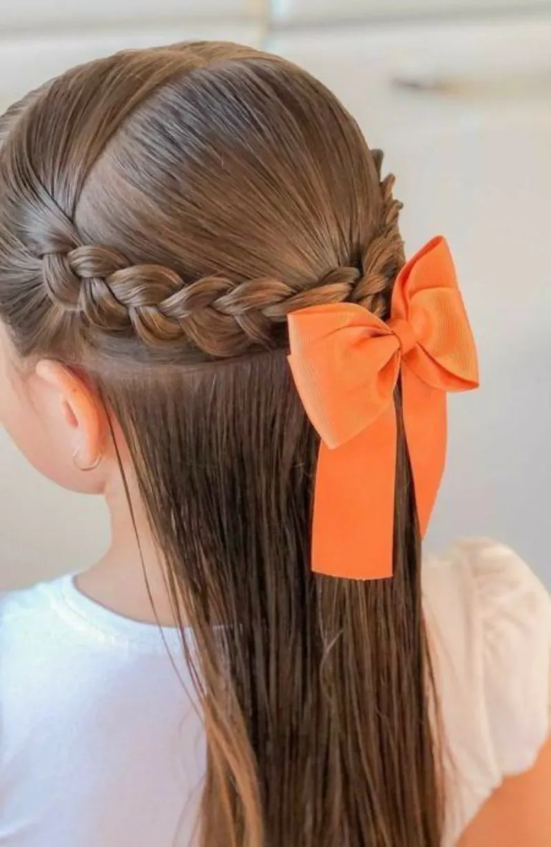Side Braid Ponytail with Orange Bow Coloring Page