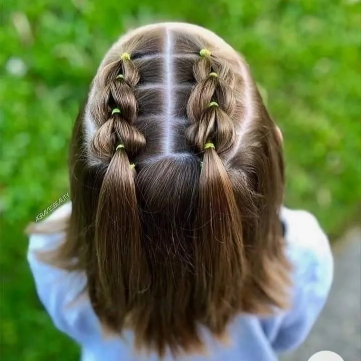 Double Braided Pigtails with Ties Coloring Page