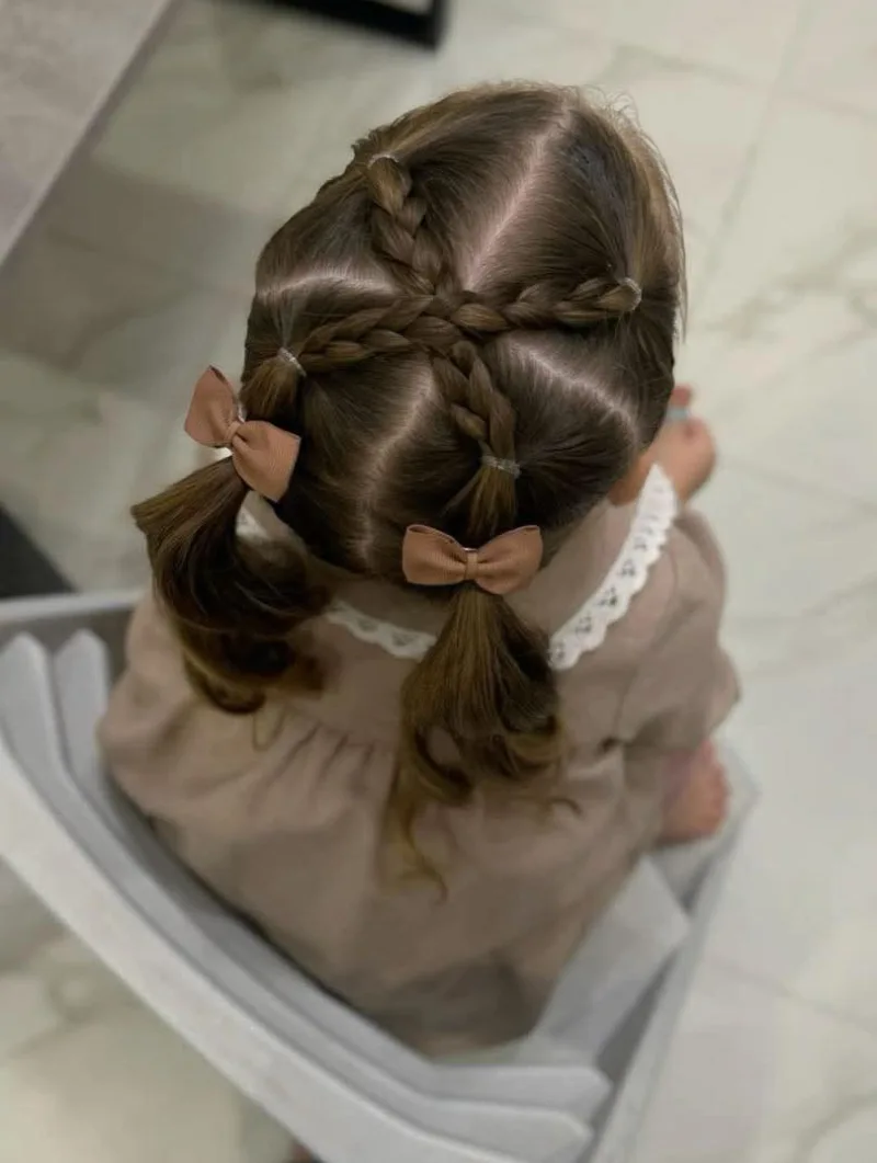 Chunky Braided Pigtails with Hair Ties Coloring Page