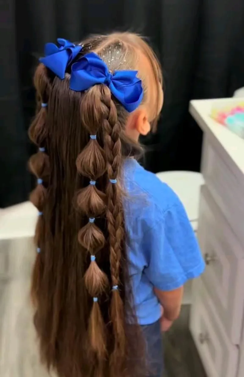 Bubble Ponytail with Big Blue Bow Coloring Page