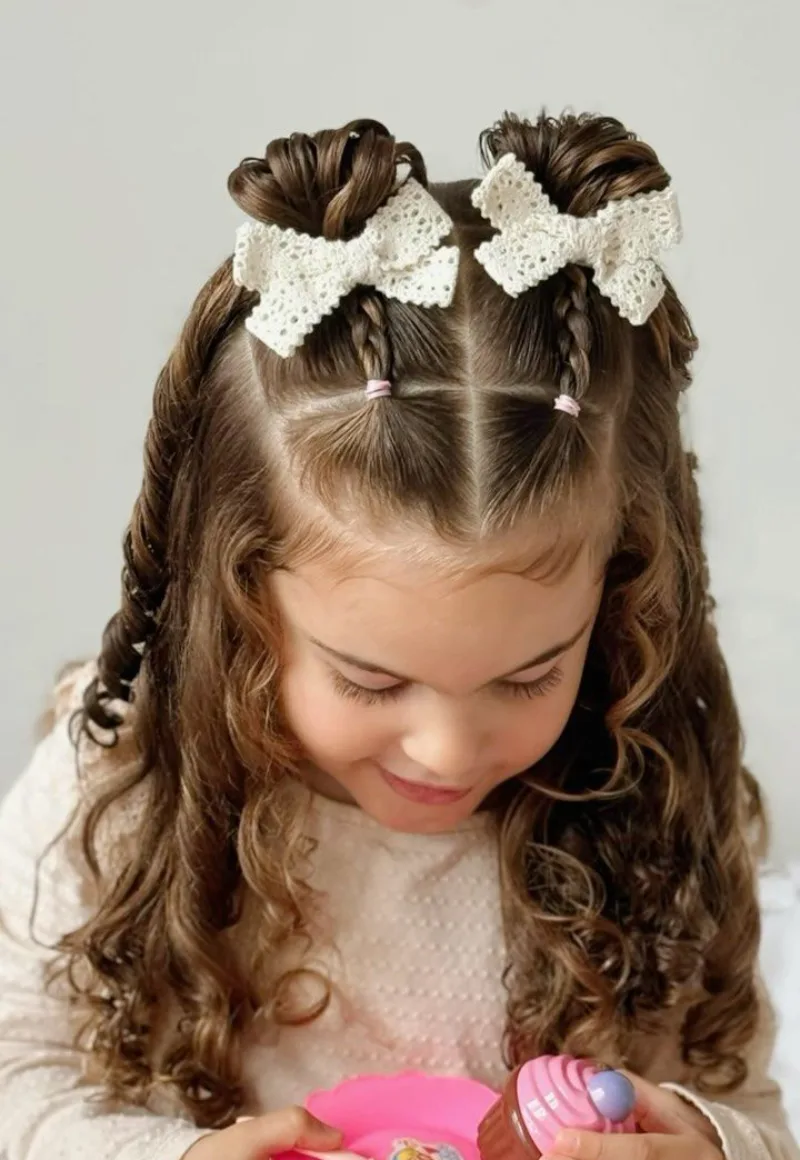 Double Top Buns with Sparkly Bows Coloring Page