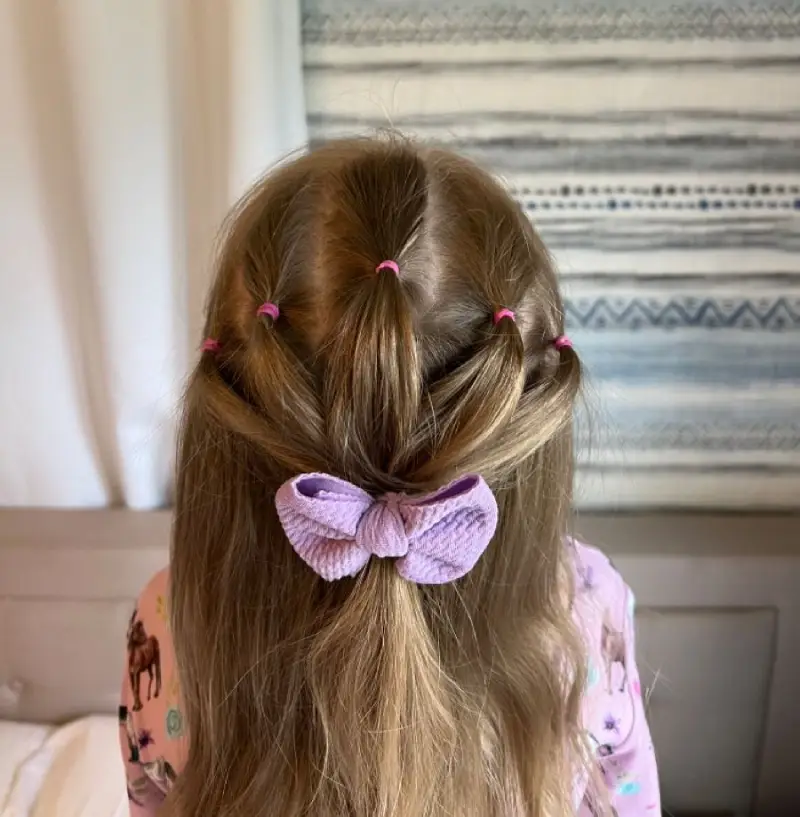 Half-Up Twist with Purple Bow Coloring Page
