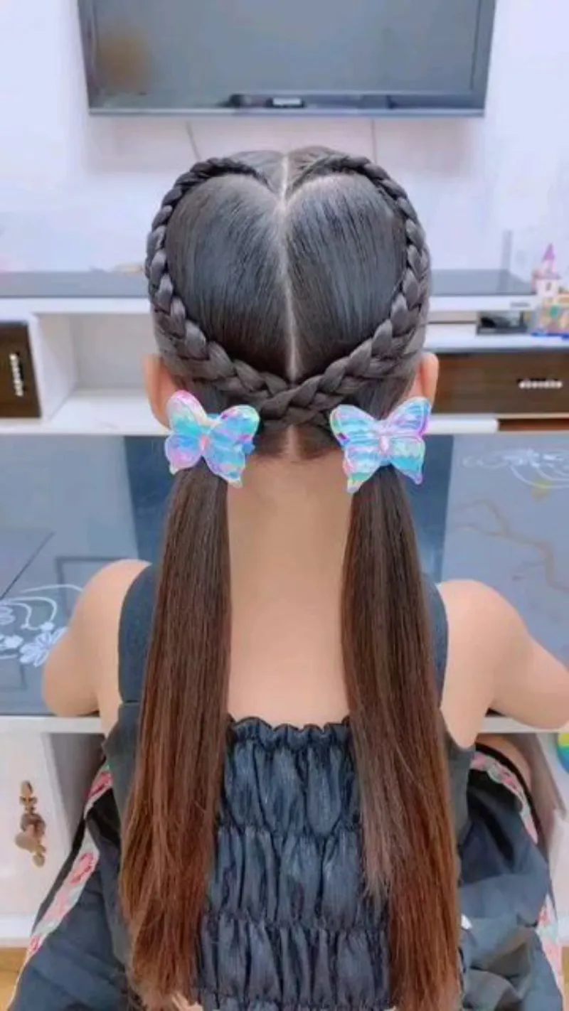 Double Braided Ponytails with Ribbons Coloring Page