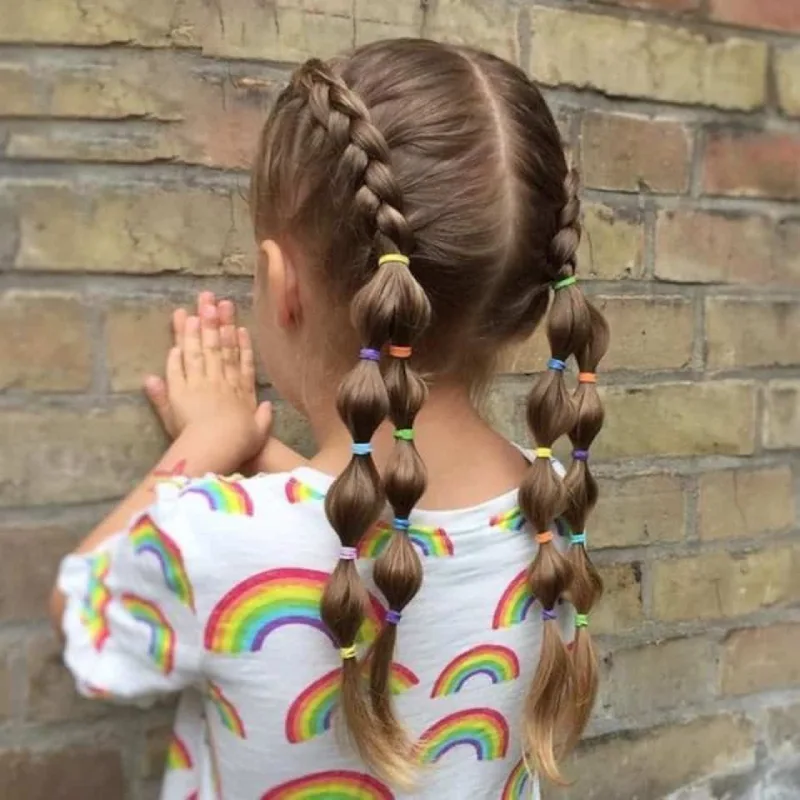 Double Bubble Braids with French Base Fun Hairstyles for Kids