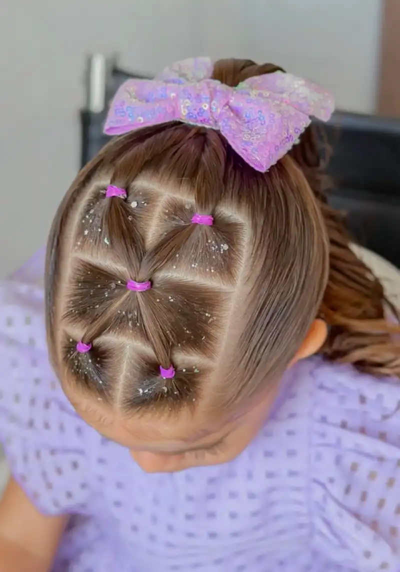 Diamond-Shaped Ponytail Grid Fun Hairstyles for Kids