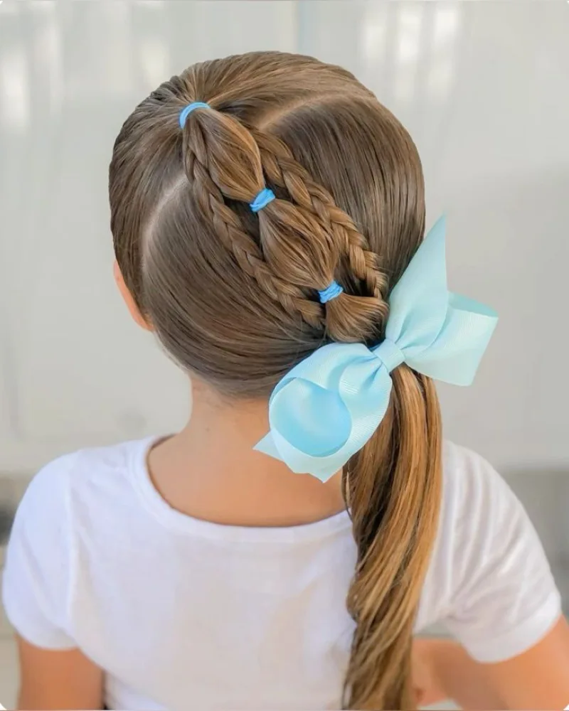 Low Ponytail with Side Bows Fun Hairstyles for Kids