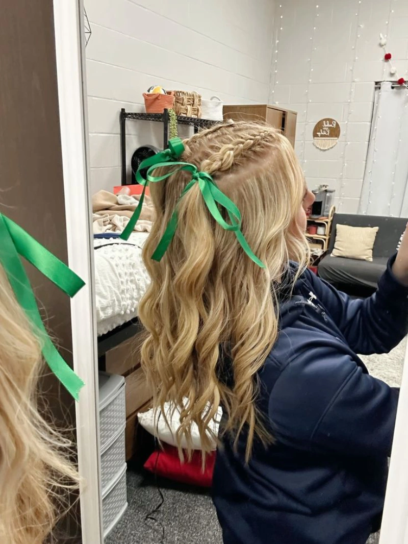 Green Ribbon Half Up