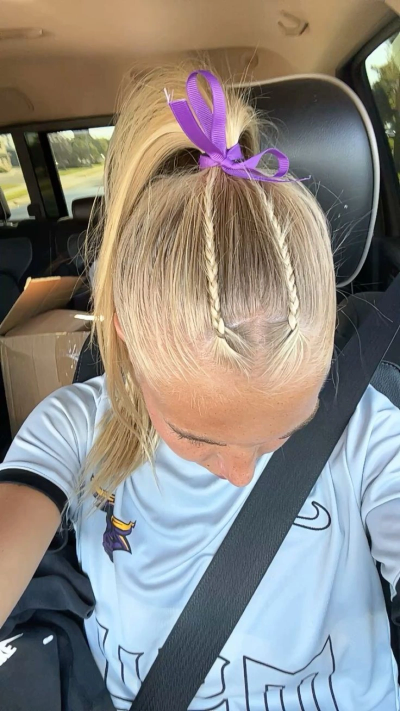 Purple Ribbon Front Braids