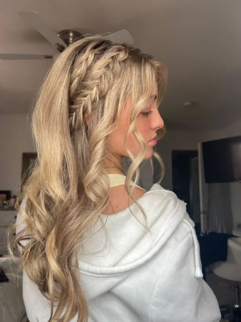 Braided Crown with Soft Waves homecoming hairstyle