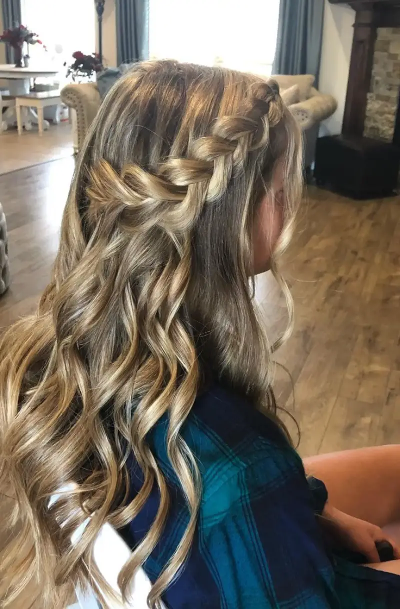Soft Waves with Side Braid homecoming hairstyle