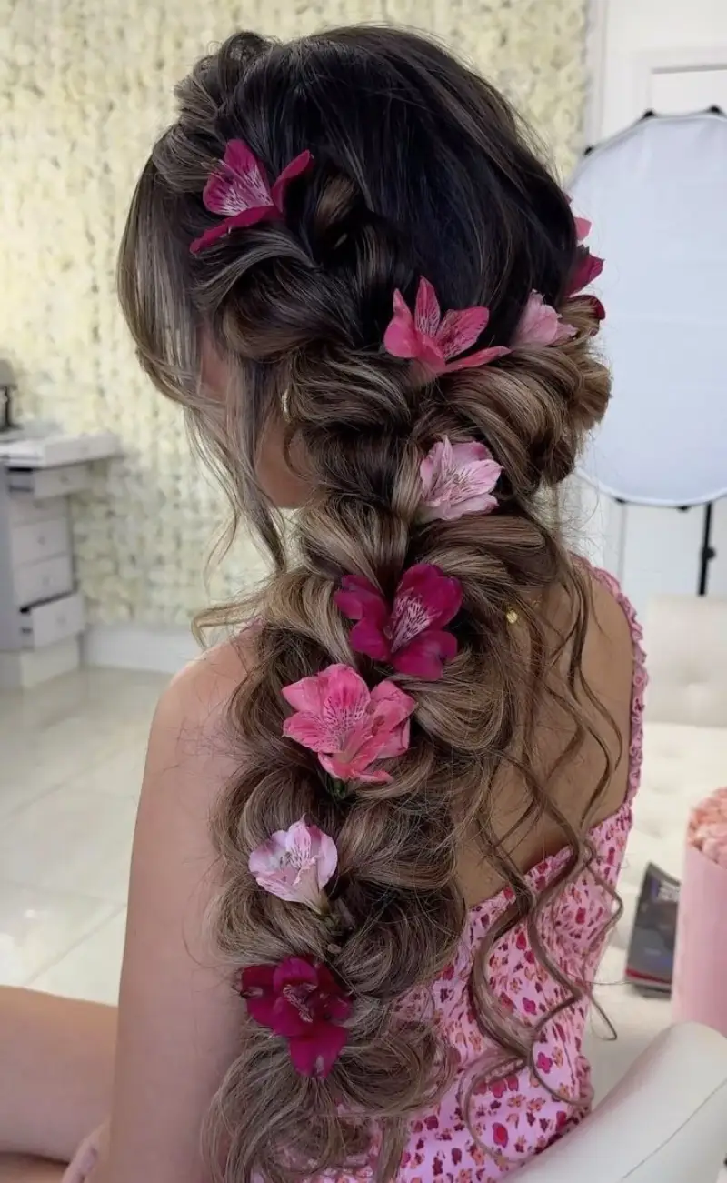 Floral Braided Ponytail homecoming hairstyle