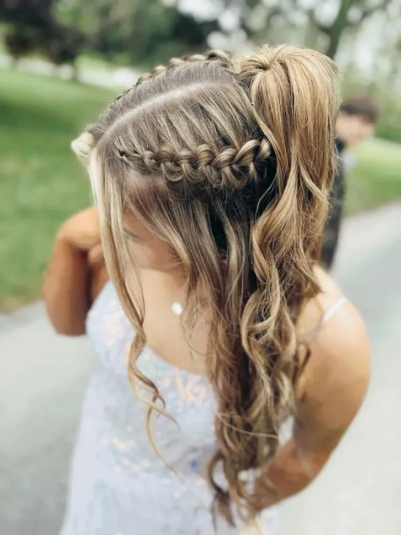 Boho Braided Crown with Curls homecoming hairstyle