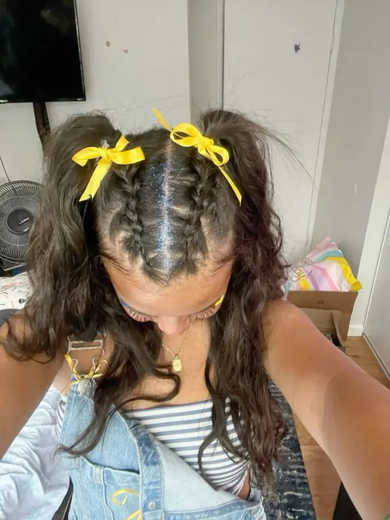 cute double ponytail braid hairstyle track hairstyles