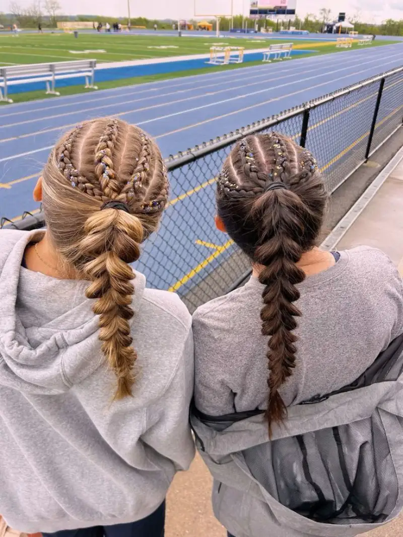 classic double braid style track hairstyles